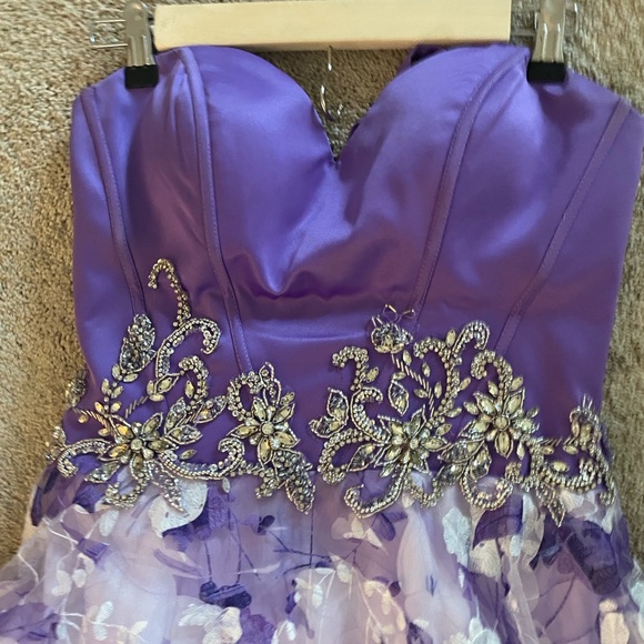 Prom pageant Splash Purple Floral Strapless Dress gown sz 8 back drawstrings - Picture 12 of 13